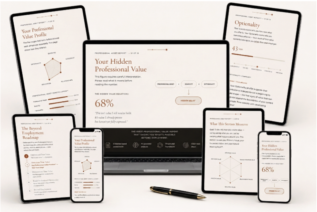 The Professional Value report shown across laptop, tablet and phone