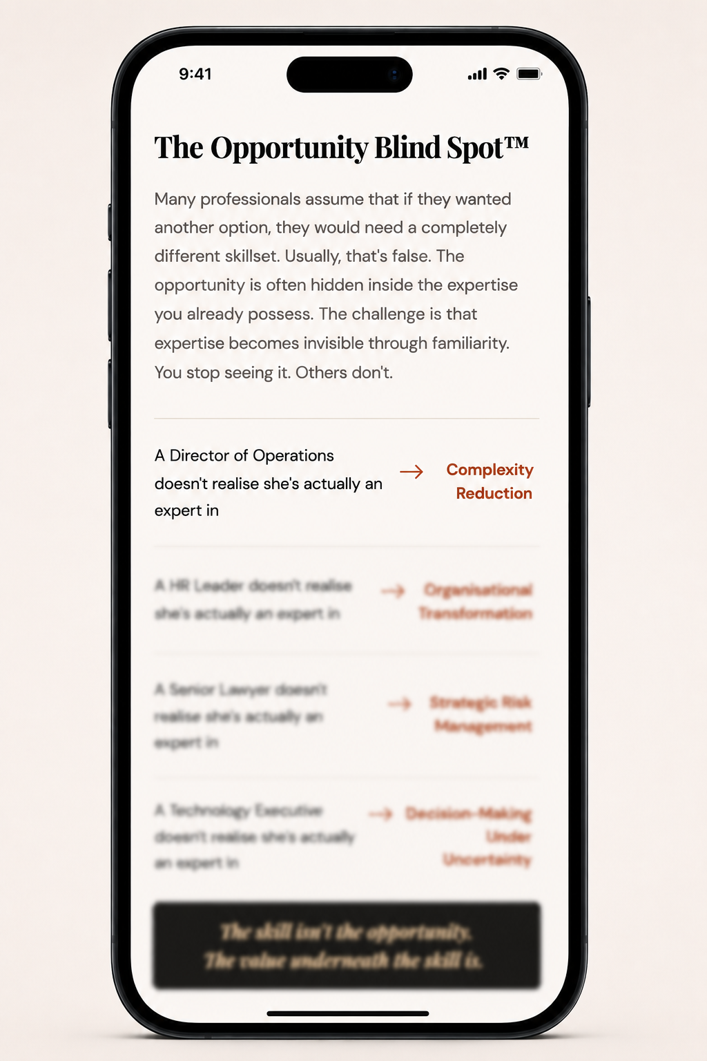 Opportunity Blind Spot diagnostic preview from the Professional Value Assessment report.